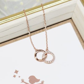 【焦糖小姐 Ms caramelo】 925純銀鍍玫瑰金 鋯石項鍊 雙環項鍊