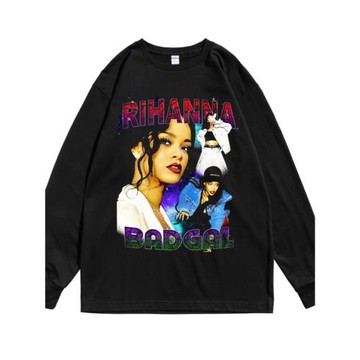 蕾哈娜Rihanna饒舌Rated R說唱hard印花純棉寬松長袖T恤男女重磅
