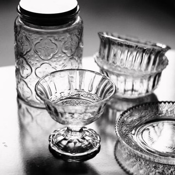 2個包郵復古浮雕玻璃杯冰淇淋杯玻璃碗碟甜品碗盤雪糕杯甜品杯