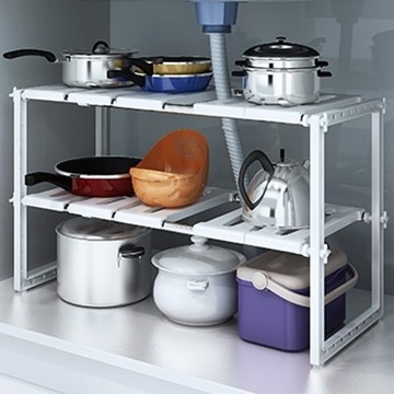 置物架落地不銹鋼可伸縮下水槽收納層架子廚房置物架櫥柜儲物架鍋架碗架   都市時尚