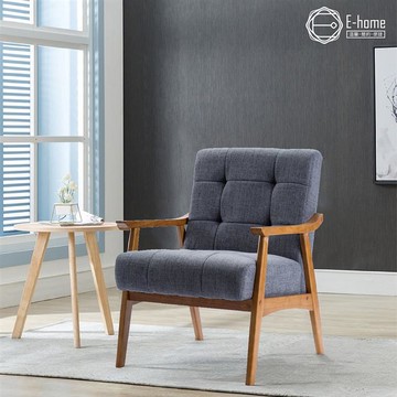E-home Sharon雪倫拉扣布面厚感實木腳休閒椅-灰色_廠商直送
