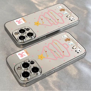 🔥南區現貨🔥粉點聖誕樹適用蘋果17/16電鍍鏡面手機殼iPhone15/14全包13新款12