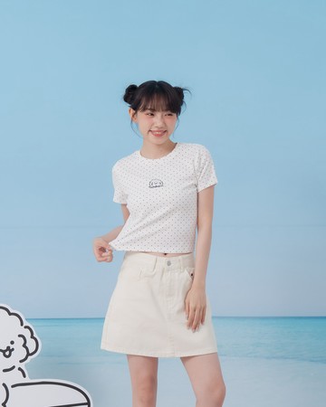 Tombonia 點點線條刺繡短袖上衣-白 S/M
