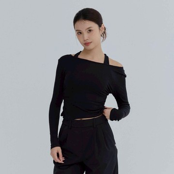 超彈螺紋貼身長袖罩衫-Black