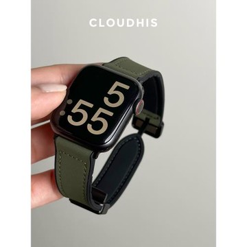 CLOUDHIS新款瘋馬皮硅膠磁吸iwatch表帶適用蘋果手表applewatch運動9透氣8真皮ultra秋冬男款小眾s10女款s8潮