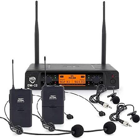 Nady DW-22 Dual Digital Wireless Lapel ＆ Headset Microphone System Ultra-Low Latency with QPSK Modulation XLR and 4” outputs UHF Range Fix