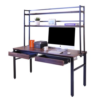 【BuyJM】低甲醛工業風160公分雙抽屜附層架電腦桌