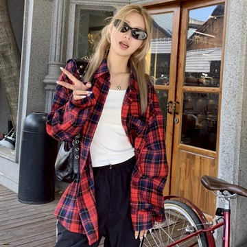 ZUCA”S - 格子翻領長袖襯衫 - YY-7193