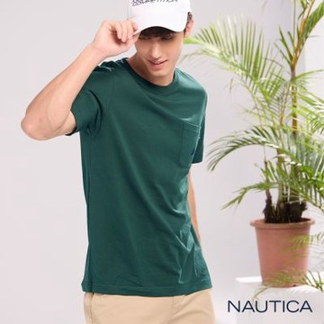 Nautica 官方旗艦 男裝 簡約品牌LOGO刺繡短袖T恤-綠色