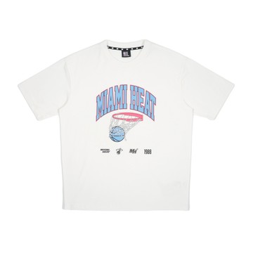 【NBA】中性落肩籃球印花T_熱火隊 短袖上衣 男女 白色-3525100900