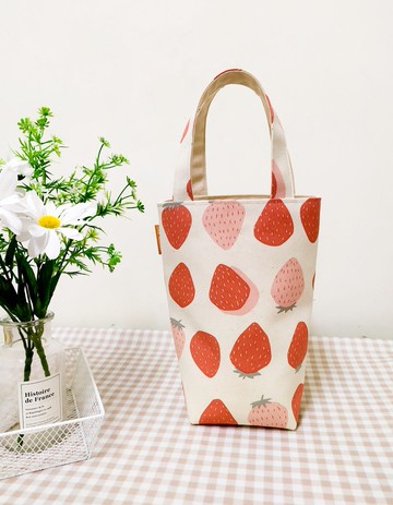 家家酒系列水壺袋/飲料提袋/手提帆布包/草莓牛奶款