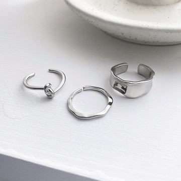韓國東大門簡約個性潮三件套銀色戒指女開口可調節網紅氣質手飾品