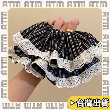 🔥臺灣出貨🔥可開發票✅輕飾時光法式田園風蕾絲花邊格紋大腸髮圈女202新款甜美高級感低馬尾頭繩