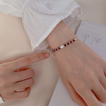 925純銀石榴石轉運珠手鏈女ins小眾設計本命年輕奢情人節禮物手鐲