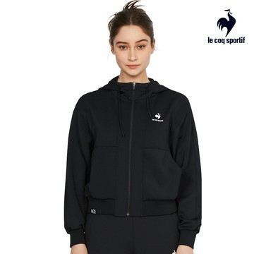 【LE COQ SPORTIF 法國公雞】女款黑色休閒經典針織連帽外套LWT62862