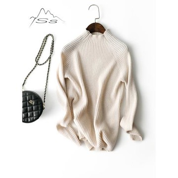 極簡~羊絨衫女半高領抽條100純羊絨套頭坑條薄款修身打底針織毛衣