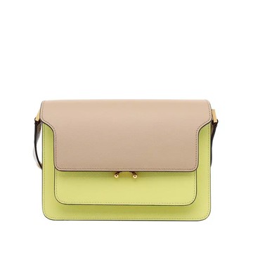 MARNI TRUNK 防刮皮革風琴包斜背包 淺黃色拼色