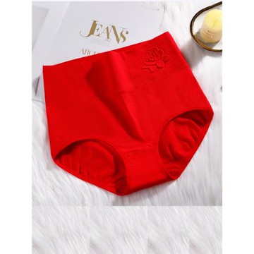 本命年紅內褲女純棉高腰蕾絲壓花100%全棉莫代爾無痕大碼透氣抗菌