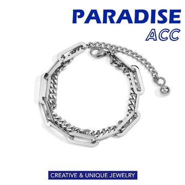 PARADISE 拼接雙層方格鏈 冷淡風 鈦鋼 醫療鋼【手鏈】