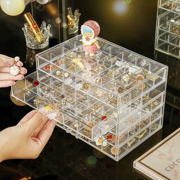隔日配⭕ 耳環收納盒 戒指收納盒 耳釘收納盒 飾品盒  美甲收納盒 透明首飾收納盒 大容量家用整理盒 耳環項鏈防塵抽屜
