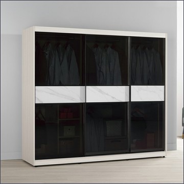 7尺被櫥式鋁框滑門衣櫥黑玻璃 收納衣櫃 推門衣櫥 【149B10758】Leader傢居館149-A212+A214+A211