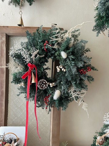 雪白聖誕花圈 永生雪松 聖誕掛飾 聖誕禮物 冬季花圈