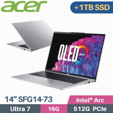 ACER Swift GO SFG14-73-731T 銀 (Core Ultra 7 155H/16G/512G+1TB/W11/EVO/14)特仕