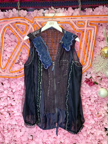 OTT獨一無二•Unique日系深紫灰手編手織絲質背心外套