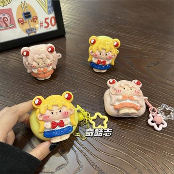 動漫美少女適用倍思MC1小云朵彩色藍牙充電倉保護套mc1五角星掛飾PM138防摔硅膠軟殼立體月亮貼片無線耳機套