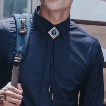 現代藝術蘇格蘭紋 古銀款 保羅領帶 Bolo Tie 皮革項鍊 皮繩領帶