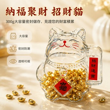 台灣出貨✨ 存金納福貓 儲金罐 黃金收納瓶 300-400克大容量 密封罐 金豆儲存罐 小豬存錢罐 金元宝收納罐