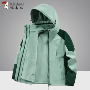 啄木鳥戶外沖鋒衣女春秋冬外套三合一可拆卸登山服男防風防水大碼