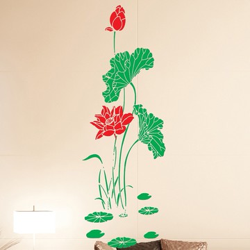 荷花荷葉中式墻貼紙 客廳書房玄關沙發電視背景裝飾墻貼 中國風貼1入