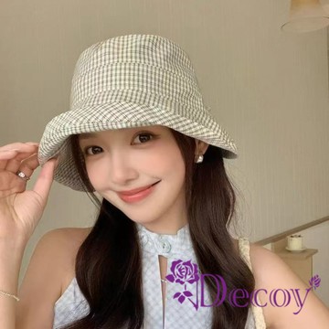 【Decoy】日系格紋 薄款百搭遮陽圓盆漁夫帽/顏色可選
