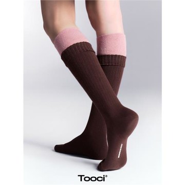 TOOCI 夏季拼色塑形中筒襪2024新款女堆堆襪純棉學院風小腿壓力襪