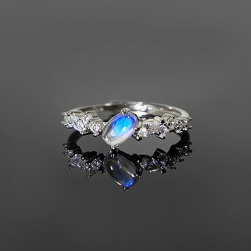 2件85折 | 印度月亮石純銀戒指 (強藍光 全淨玻璃體)