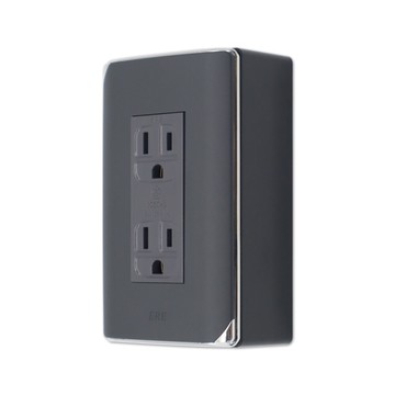 【朝日電工】 DS-1512H+B 縷光灰色系雙聯附接地插座明盒組