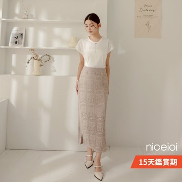 niceioi【特惠】甜美穿搭 度假長裙 蕾絲長裙 2色 [立體鈎花蕾絲側開衩長裙] 女裝 5Y43F029