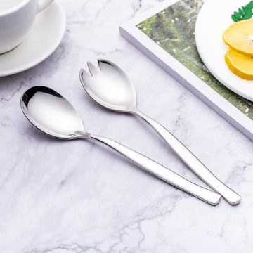 不銹鋼加厚一體叉勺歐式創意家用長柄勺子套裝可愛沙拉叉子餐具