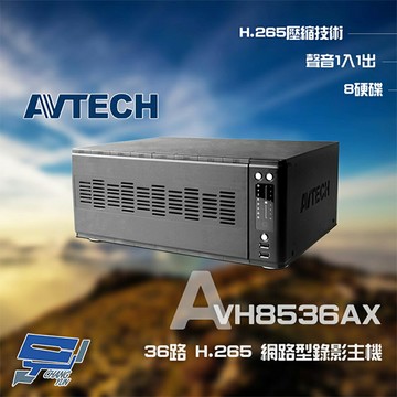 昌運監視器 AVTECH 陞泰 AVH8536AX 36路 H.265 8MP NVR 網路型錄影主機 支援8硬碟 (請來電洽詢)