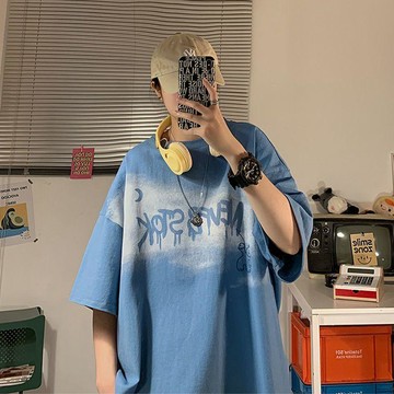 夏季短袖棉t恤男裝港風寬鬆半袖上衣休閒潮流ins百搭字母印花體恤