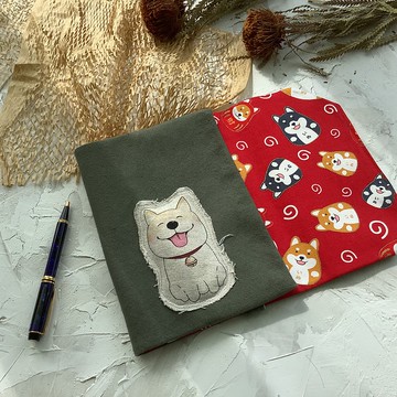 動物可調式雙面貼布繡布書衣/有財到家/25開A5布書套/甜心狗