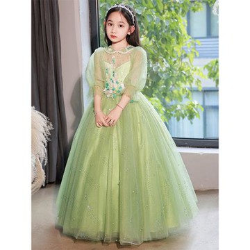 綠色公主裙女童晚禮服花童婚禮小女孩主持人鋼琴演奏兒童高級冬季