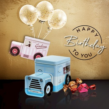 [快速出貨]生日快樂.ᐟ【GODIVA】G Cube 松露巧克力小貨車鐵盒10顆裝（粉色／藍色）