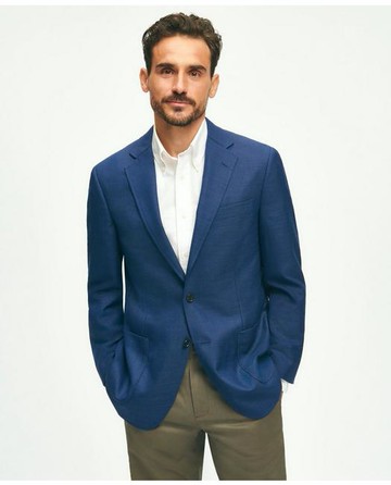 Brooks Brothers Men's Traditional Fit Wool Hopsack Patch Pocket Sport Coat | Blue | Size 44 Regular