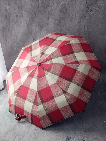 太陽傘晴雨兩用 復古櫻花格紋格子五折疊傘黑膠遮陽傘口袋傘