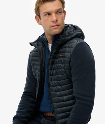 Superdry Men's Hooded Storm Fleece Hybrid Jacket Navy Size: M