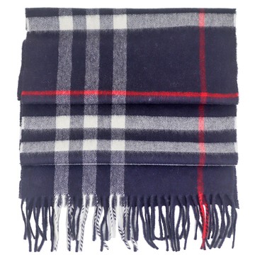 BURBERRY 藍蘇格蘭格紋喀什米爾羊毛圍巾