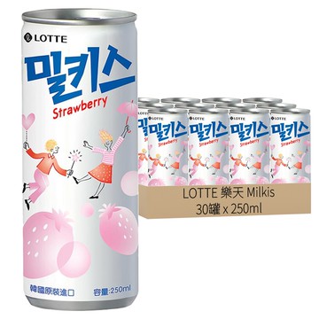 LOTTE 樂天 Milkis 優格風味碳酸飲 草莓 250ml x 30罐