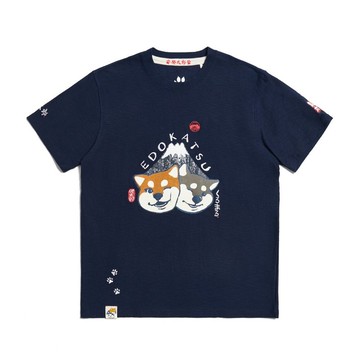 江戶勝 日系 男裝 勝太郎系列 勝太郎臉碰臉短袖T恤(丈青色)#上衣